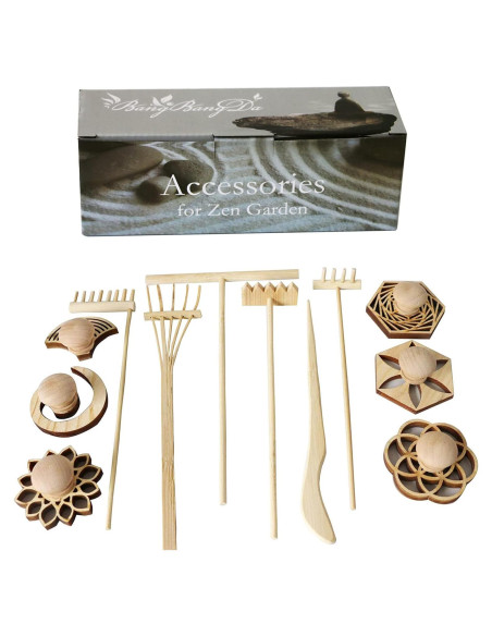 Set de 12 Accesorios Mini Jardín Zen BangBangDa - Rastrillos y Sellos Set de 12 Accesorios Mini Jardín Zen BangBangDa - Rastrillos y Sellos