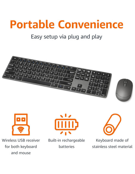 Combo Teclado y Ratón Inalámbrico Amazon Basics Recargable Combo Teclado y Ratón Inalámbrico Amazon Basics Recargable