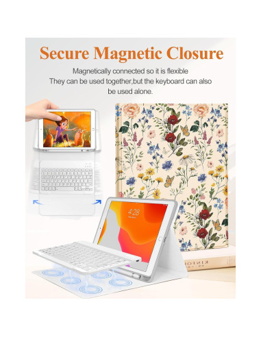 Funda Teclado Floral para iPad 9/8/7/Air 3/Pro 10.5" Wazzasoft