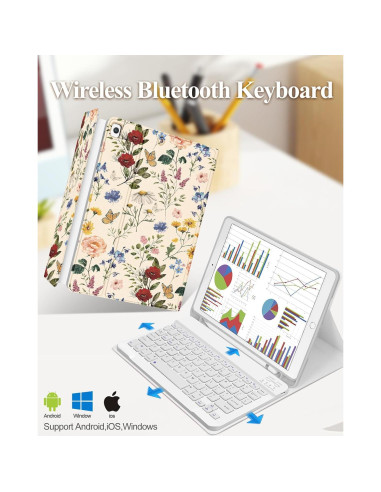 Funda Teclado Floral para iPad 9/8/7/Air 3/Pro 10.5" Wazzasoft