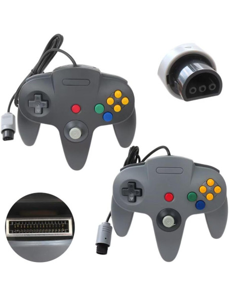 Controladores Con Cable USonline911 para Nintendo 64 - 2 Pack Negro y Gris Controladores Con Cable USonline911 para Nintendo 64 - 2 Pack Negro y Gris