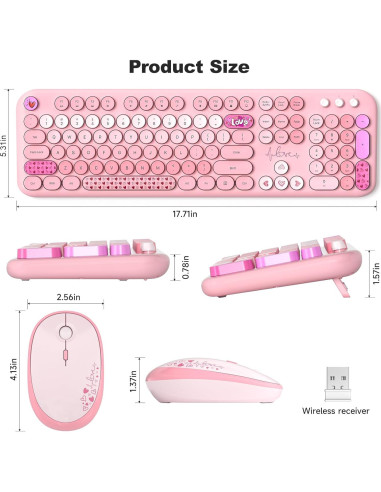 Combo Teclado y Ratón Inalámbrico MOFII Retro Rosa