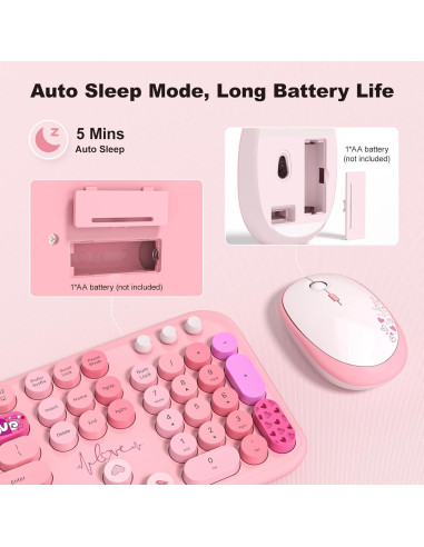 Combo Teclado y Ratón Inalámbrico MOFII Retro Rosa