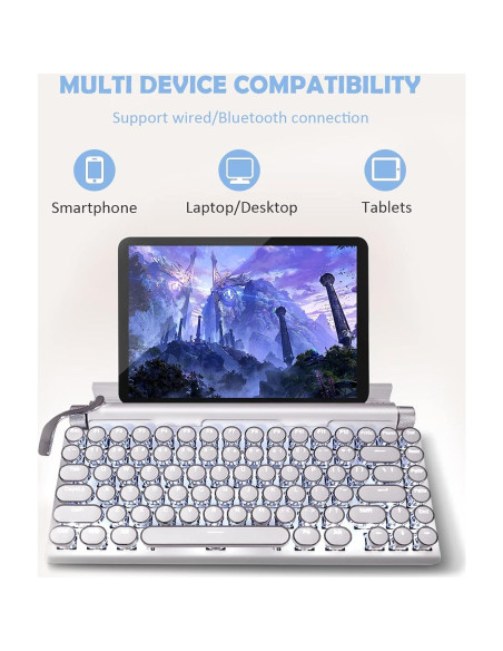 Teclado Mecánico Vintage Acogedor 83 Teclas Bluetooth 5.0 Blanco Teclado Mecánico Vintage Acogedor 83 Teclas Bluetooth 5.0 Blanco