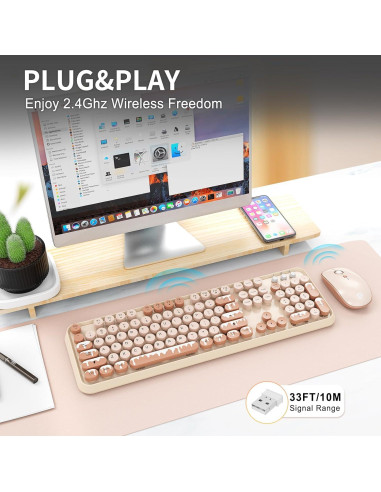 Combo Teclado y Ratón Inalámbrico FOPETT Retro Helado
