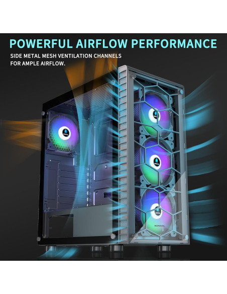 Caja de PC ATX MOROVOL R7 con 4 Ventiladores RGB Preinstalados Caja de PC ATX MOROVOL R7 con 4 Ventiladores RGB Preinstalados