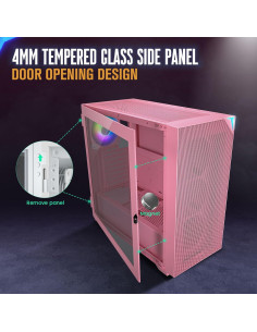 Caja de Computadora Vetroo AL800 Rosa con Vidrio Templado 2