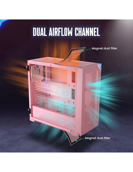 Caja de Computadora Vetroo AL800 Rosa con Vidrio Templado Caja de Computadora Vetroo AL800 Rosa con Vidrio Templado