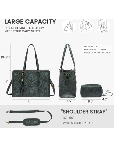 Bolsa para Portátil LOVEVOOK Verde Grabado 17.3" Mujer