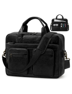 Bolsa Mensajera Vintage RAINSMORE de Cuero Vegano 15.6" Negra