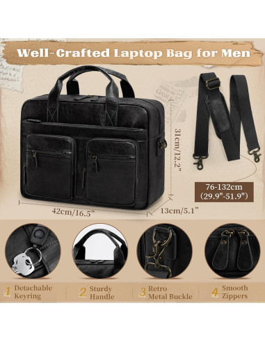 Bolsa Mensajera Vintage RAINSMORE de Cuero Vegano 15.6" Negra