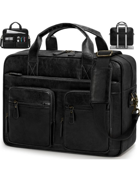 Bolsa Mensajera Vintage RAINSMORE de Cuero Vegano 15.6" Negra Bolsa Mensajera Vintage RAINSMORE de Cuero Vegano 15.6" Negra