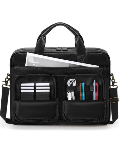 Bolsa Mensajera Vintage RAINSMORE de Cuero Vegano 15.6" Negra