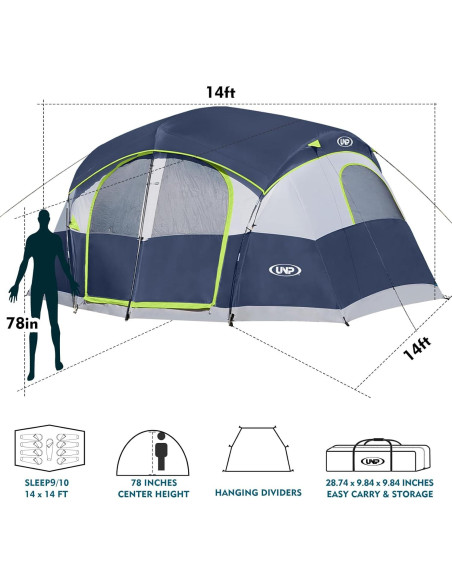 Tienda de Camping UNP para 8 Personas, Impermeable, 4.27m x 4.27m Tienda de Camping UNP para 8 Personas, Impermeable, 4.27m x 4.27m