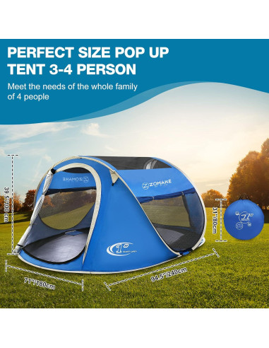 Carpa ZOMAKE Impermeable para 3-4 Personas Automática