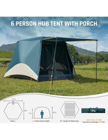 Carpa Pantalla Pop Up DMH OUTDOORS para 6 Personas con Porche