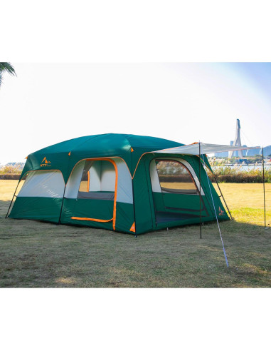 Carpa KTT Extra Grande para 14 Personas, Impermeable, 2 Habitaciones