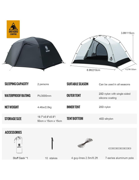 Carpa de Camping OneTigris Stella 4 Estaciones 2 Personas Impermeable Carpa de Camping OneTigris Stella 4 Estaciones 2 Personas Impermeable