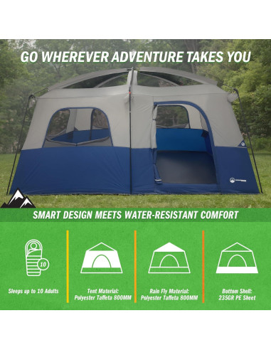 Carpa Grande para 10 Personas Wakeman - Impermeable y Espaciosa