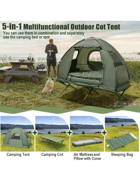 Cama de Camping Plegable Goplus 5-en-1 con Tienda y Colchón Cama de Camping Plegable Goplus 5-en-1 con Tienda y Colchón