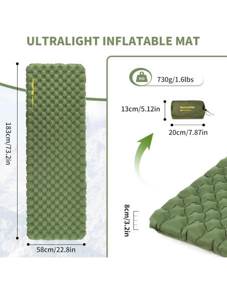 Colchoneta Inflable Aislada Naturehike 4.6R Verde 730g Colchoneta Inflable Aislada Naturehike 4.6R Verde 730g