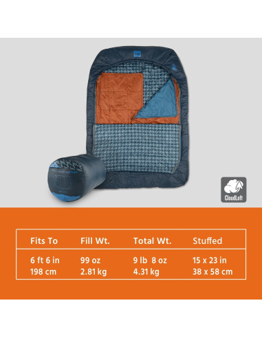 Saco de Dormir Doble Ancho Kelty Tru.Comfort 20C para 2 Personas