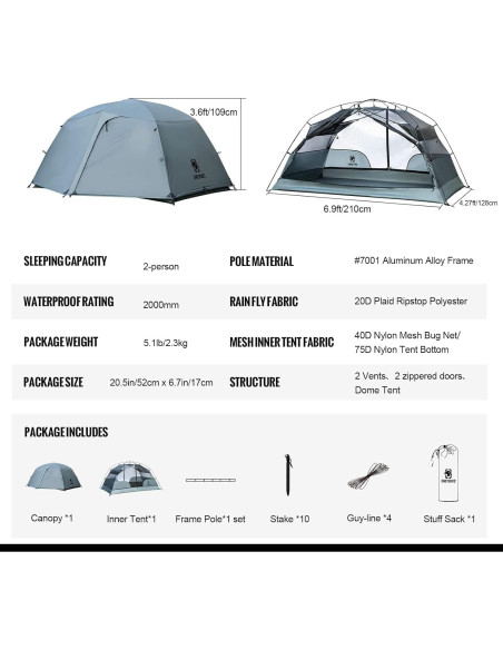 Tienda de Camping OneTigris COSMITTO 2 Personas Impermeable Tienda de Camping OneTigris COSMITTO 2 Personas Impermeable
