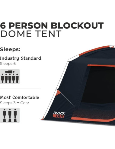 Tienda de Camping CORE Domo Blockout 6 Personas Negra