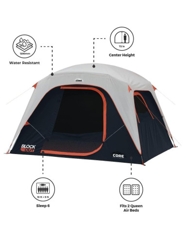 Tienda de Camping CORE Domo Blockout 6 Personas Negra