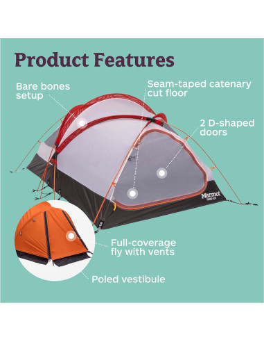 Tienda de Camping Marmot Thor 2P | Resistente al Agua, 2 Personas