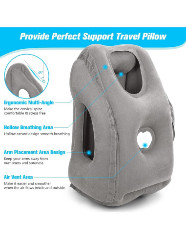 Almohada Inflable de Viaje Rewondah Gris Claro 55x39 cm