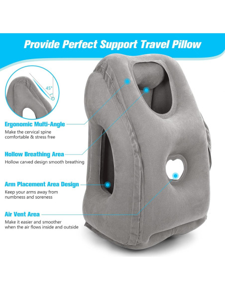 Almohada Inflable de Viaje Rewondah Gris Claro 55x39 cm Almohada Inflable de Viaje Rewondah Gris Claro 55x39 cm