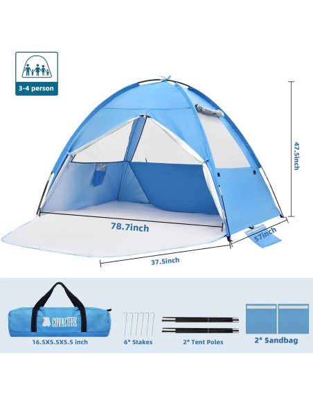 Carpa de Playa COVACURE BBT-01 para 3-4 Personas, UV 50+ Carpa de Playa COVACURE BBT-01 para 3-4 Personas, UV 50+