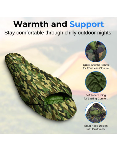Saco de Dormir Momia SereneLife Camuflaje 0C para Camping