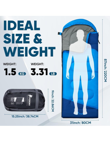 Saco de Dormir PTEROMY Azul para Adultos 220x80 cm Resistente al Agua