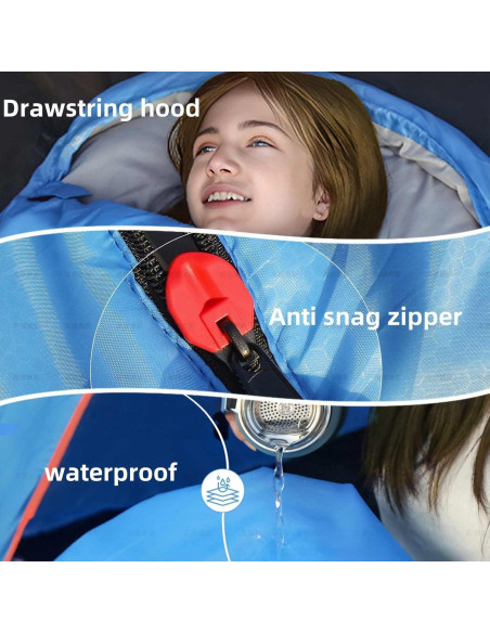 Saco de dormir Eizeny grande azul para 2 personas a prueba de agua Saco de dormir Eizeny grande azul para 2 personas a prueba de agua
