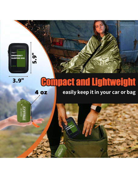Bolsa de Dormir de Emergencia Frelaxy 2 Pack Verde Militar Bolsa de Dormir de Emergencia Frelaxy 2 Pack Verde Militar