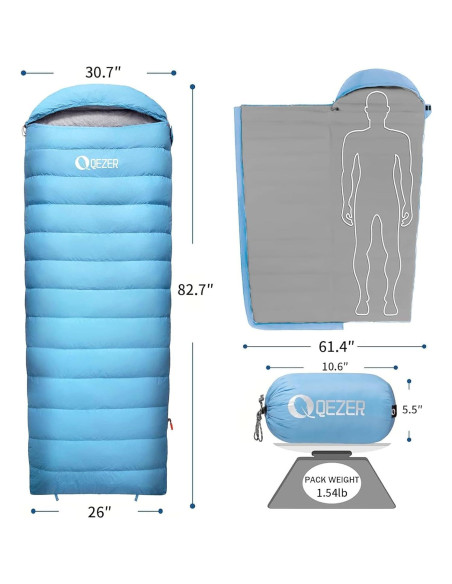 Saco de dormir QEZER plumas 600 FP ultraligero 210x80 cm Saco de dormir QEZER plumas 600 FP ultraligero 210x80 cm