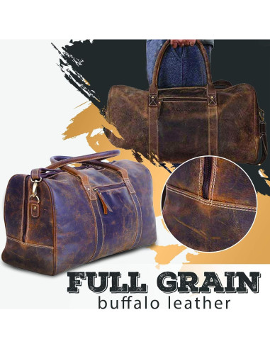Bolsa de Viaje de Cuero KomalC 61 cm Marrón Envejecido Unisex