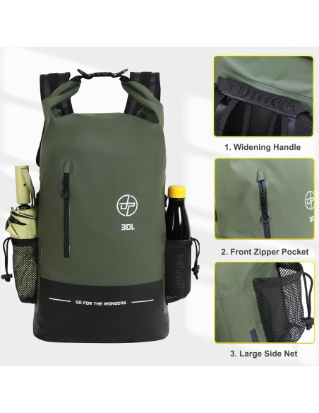 Mochila Impermeable UPWELL 30L Verde para Camping y Kayak Mochila Impermeable UPWELL 30L Verde para Camping y Kayak