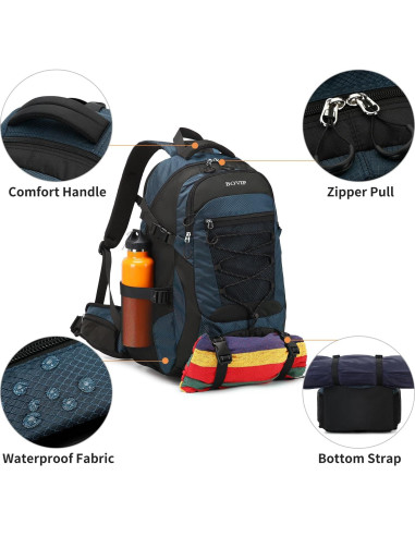 Mochila de Senderismo BOVIP 40L Impermeable Unisex Azul