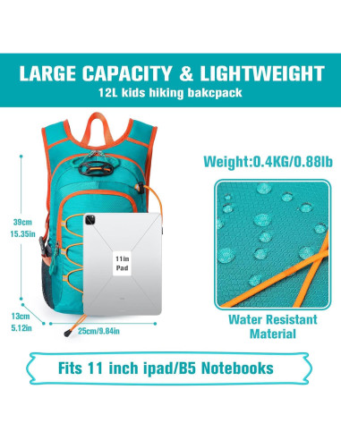 Mochila de Senderismo Niños 12L Verde Impermeable