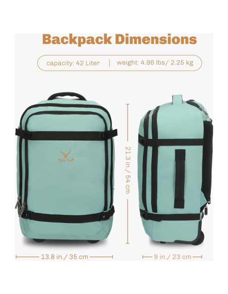 Mochila Rodante Hynes Eagle 42L Verde Menta Aprobada para Vuelo Mochila Rodante Hynes Eagle 42L Verde Menta Aprobada para Vuelo
