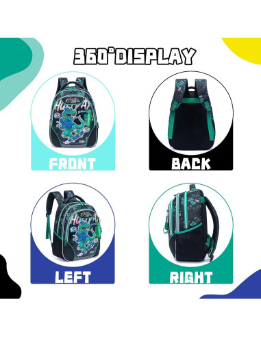 Mochila Escolar para Niños 6-12 Años con Almuerzo Dinosaurio