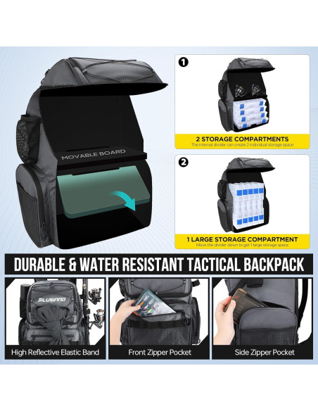 Mochila de Pesca PLUSINNO 45L con Enfriador y Soportes Mochila de Pesca PLUSINNO 45L con Enfriador y Soportes