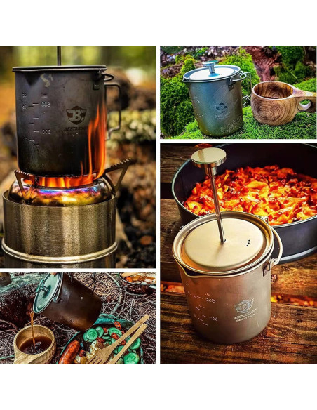 Olla de Camping Titanio Bestargot 750ml Prensa Francesa Portátil Olla de Camping Titanio Bestargot 750ml Prensa Francesa Portátil