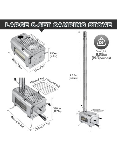 Estufa de Camping KingCamp KA2418 Plegable 11 kg con Chimenea