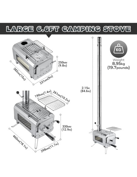Estufa de Camping KingCamp KA2418 Plegable 11 kg con Chimenea Estufa de Camping KingCamp KA2418 Plegable 11 kg con Chimenea