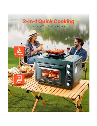 Horno de Camping VEVOR 2-en-1 con Estufa Gas, 9kg, Verde