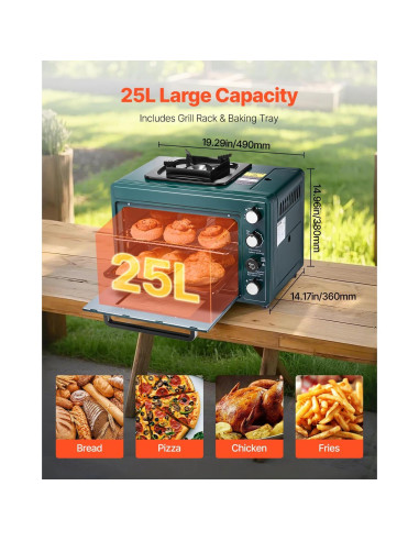 Horno de Camping VEVOR 2-en-1 con Estufa Gas, 9kg, Verde